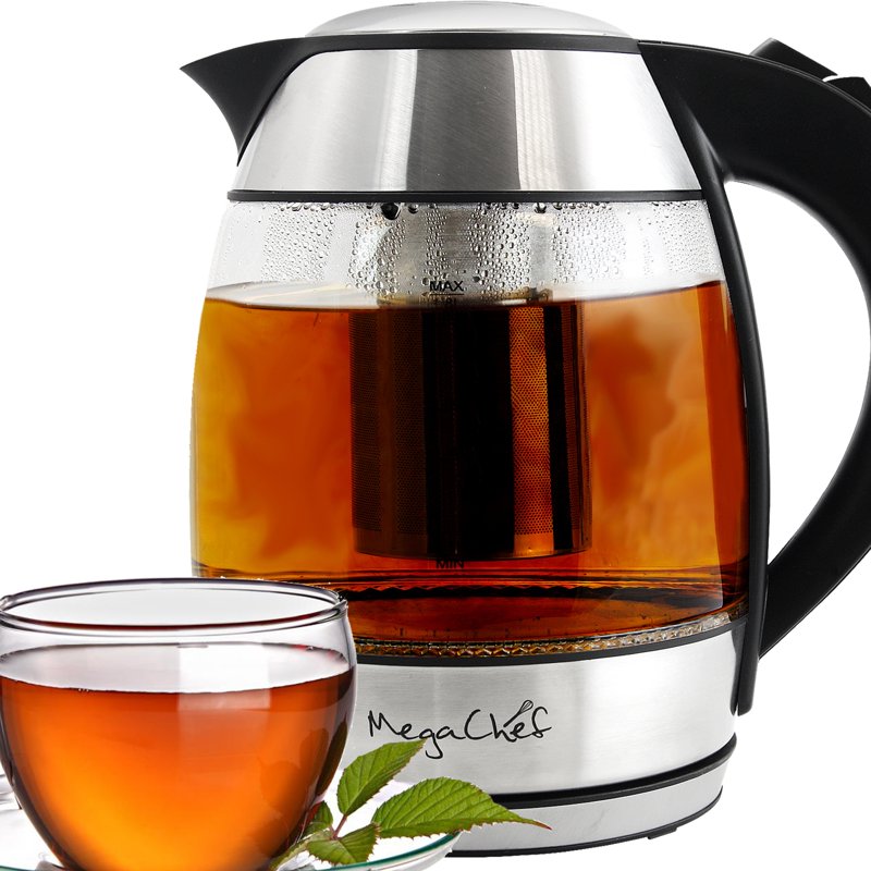 1.8L Electric Glass Tea Kettle with Stainless Steel Infuser