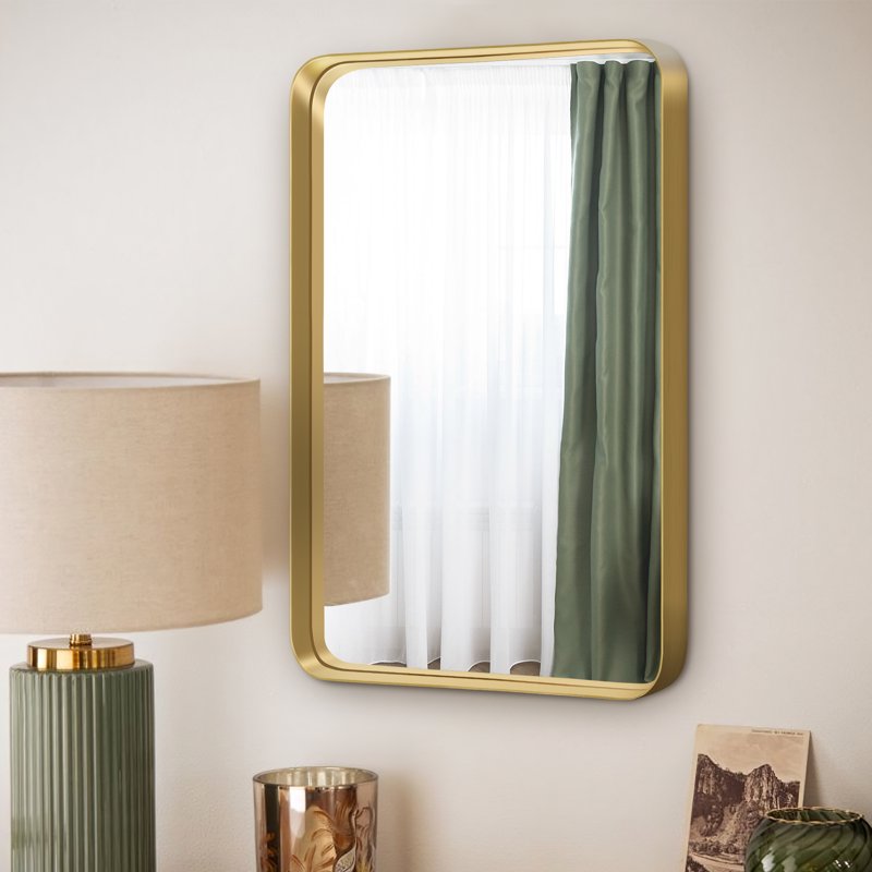 32x22 Inch Aluminum Alloy Wall Mount Mirror - Rounded Corner Rectangular Gold - Variation of THIS listing