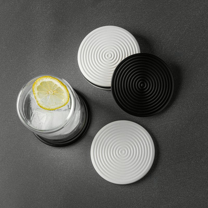 Ceramic Ribbed Coaster Set - 4 Pack Black & White
