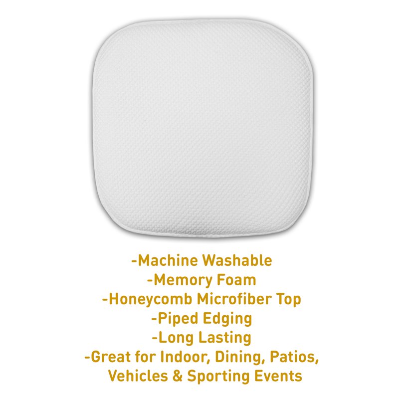 Memory Foam Chair Pad 16" x 16" Non-Slip Back - White, 4-Pack