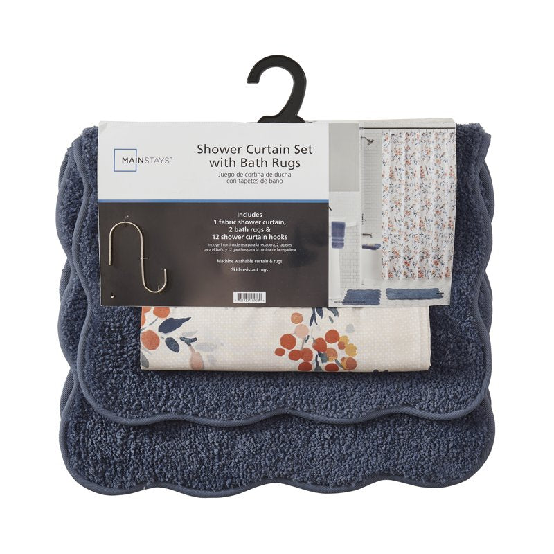 15-Piece Farmhouse Floral Bird Bathroom Set with Shower Curtain and Rugs