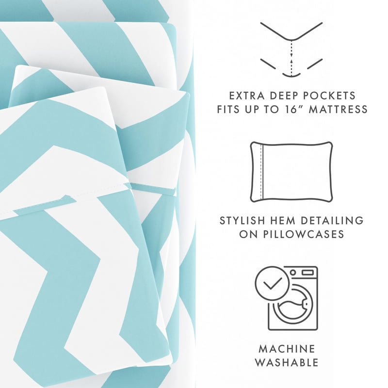 Queen Microfiber Bed Sheets Set - Turquoise Arrow Pattern, 4 Piece