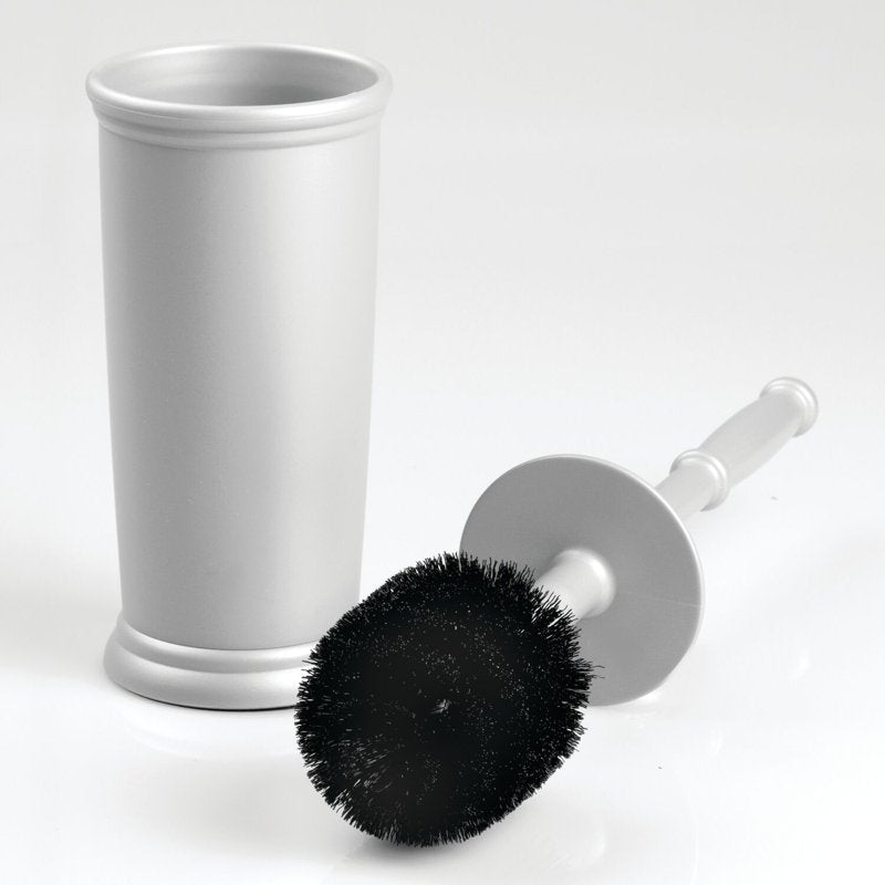 Toilet Bowl Brush and Holder Set - Silver, Compact Bathroom Storage