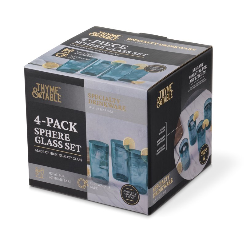 Emerald Green Sphere Drinking Glasses - Set of 4, 20 fl oz