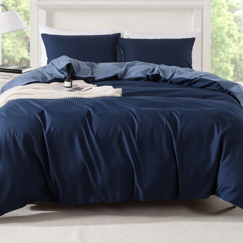 King Duvet Cover Set - All-Season Navy 3-Piece Bedding