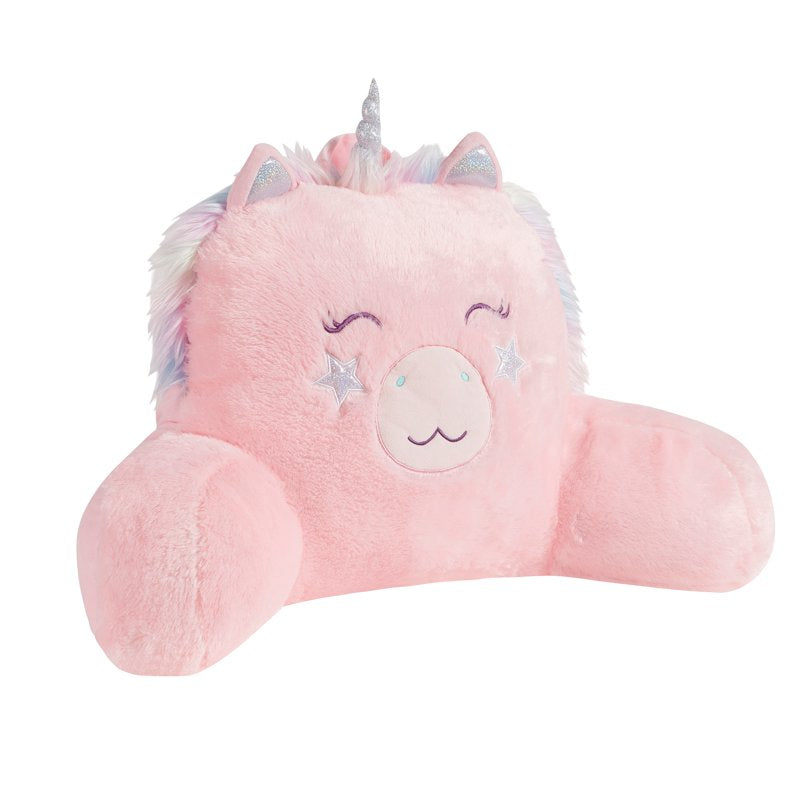 Pink Unicorn Faux Fur Backrest Lounger Pillow - Kids Decorative Cushion