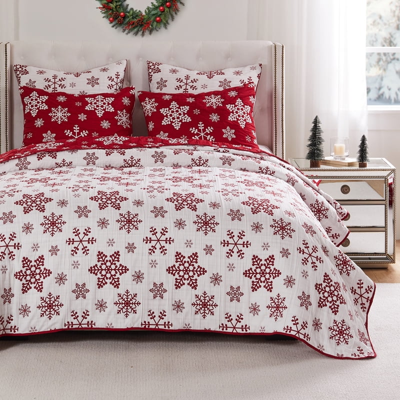 Twin Snowflakes Reversible Holiday Coverlet Set - Greenland Home Fashions