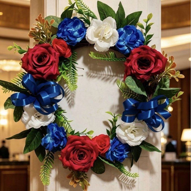 4th of July Patriotic Wreath for Front Door - Independence Day Decor - Variation 0D