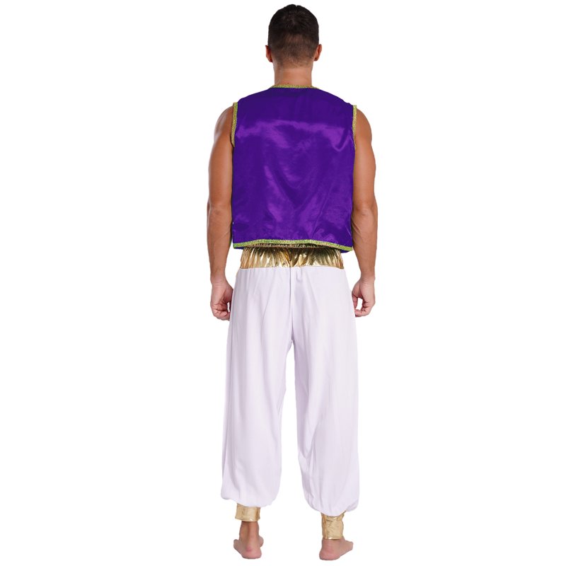 Men's Arabian Prince Costume Vest & Harem Pants Set - Dark Purple & White, Medium