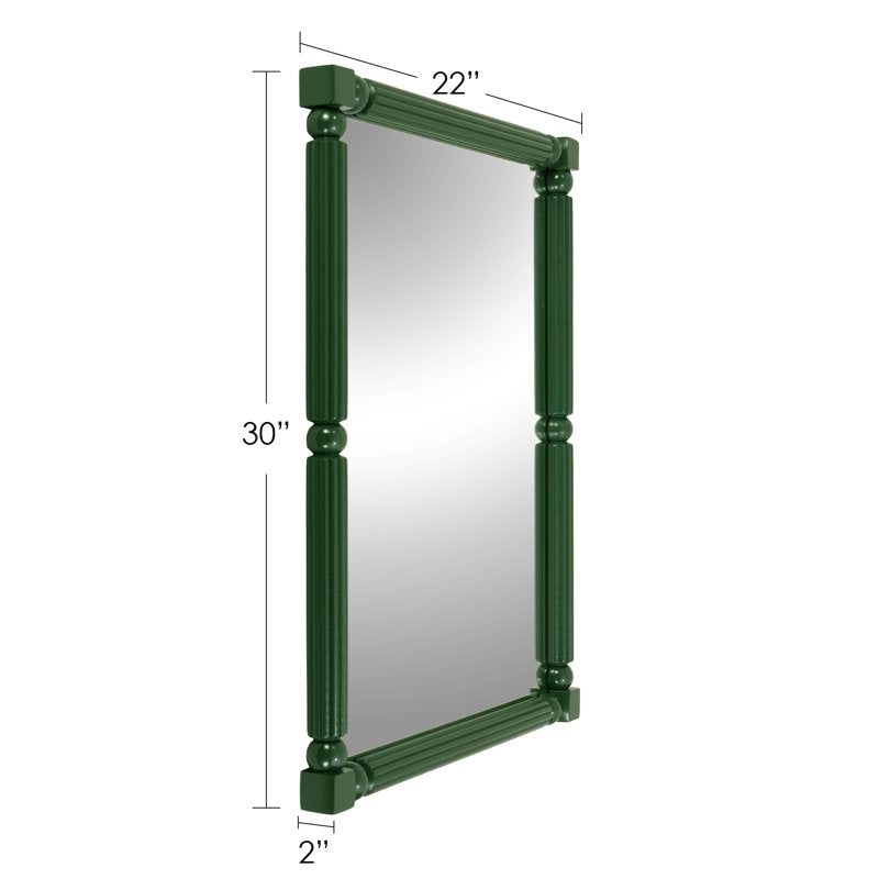 Green Fluted Wood Wall Mirror 22x30 Inch - Decorative Vanity Mirror for Bathroom Bedroom Entryway