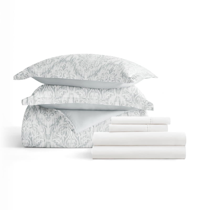 Twin XL Microfiber Bedding Set with Patterned Comforter & Solid Sheets - Light Blue
