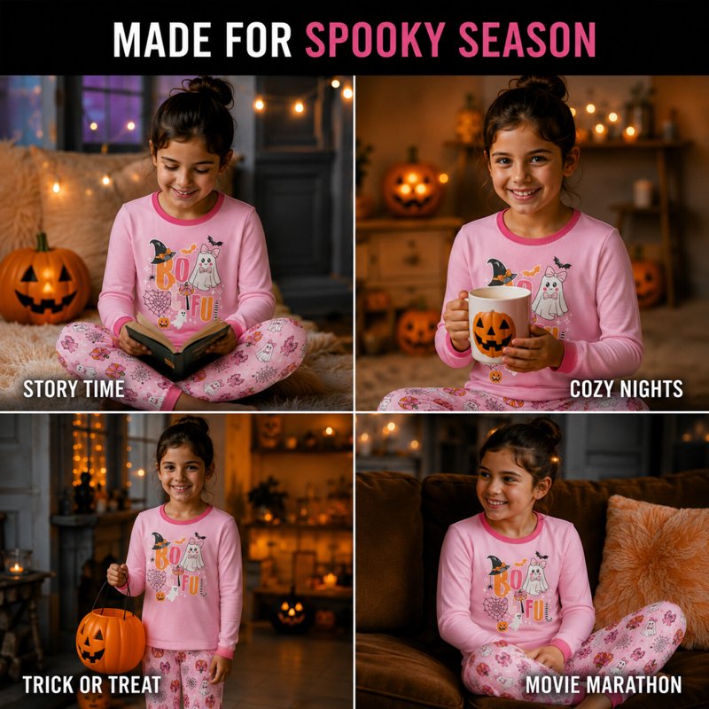 Girls Halloween Pajamas Set with Glow-in-the-Dark Accents - 2T-12, Variation: Bootiful Socks 10-12