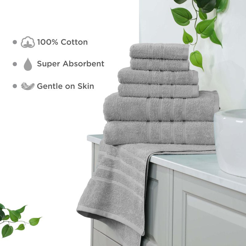 Martex 6-Piece Cotton Towel Set - Soft & Absorbent Bath Towels - Monument Grey
