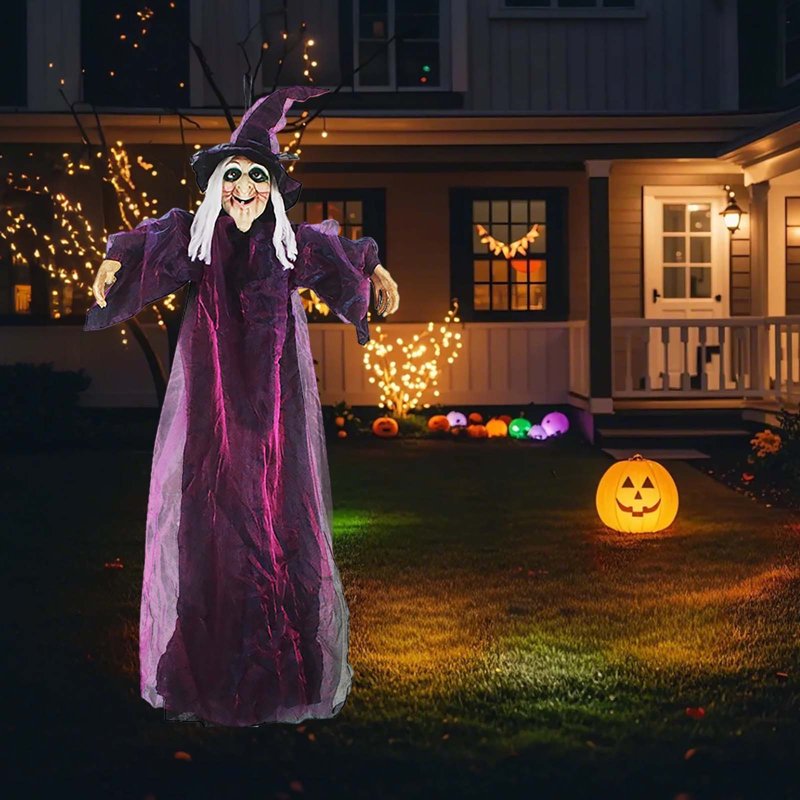 Animated Halloween Witch Decoration with Sound, Light-Up Eyes, Life-Size, Indoor & Outdoor