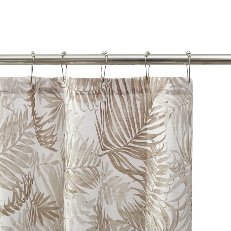 Taupe Palm Printed Ribbed Shower Curtain - 72x72 Inches, Polyester, Waterproof, Variation of Curtain