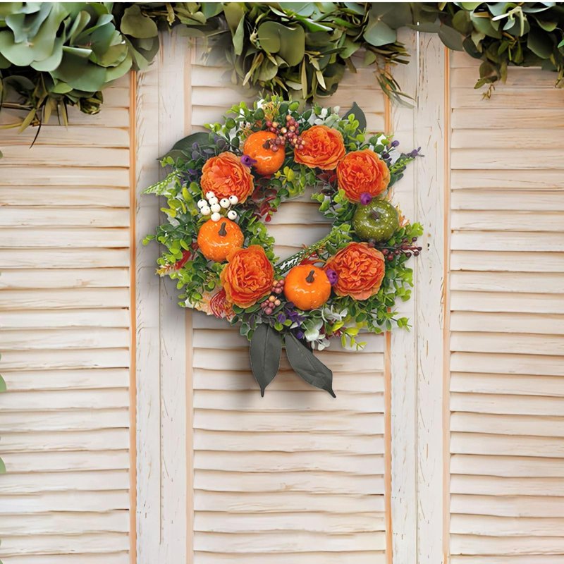 Fall Garland with Halloween Leaves and Pumpkins - Multicolor B, 12 Inch