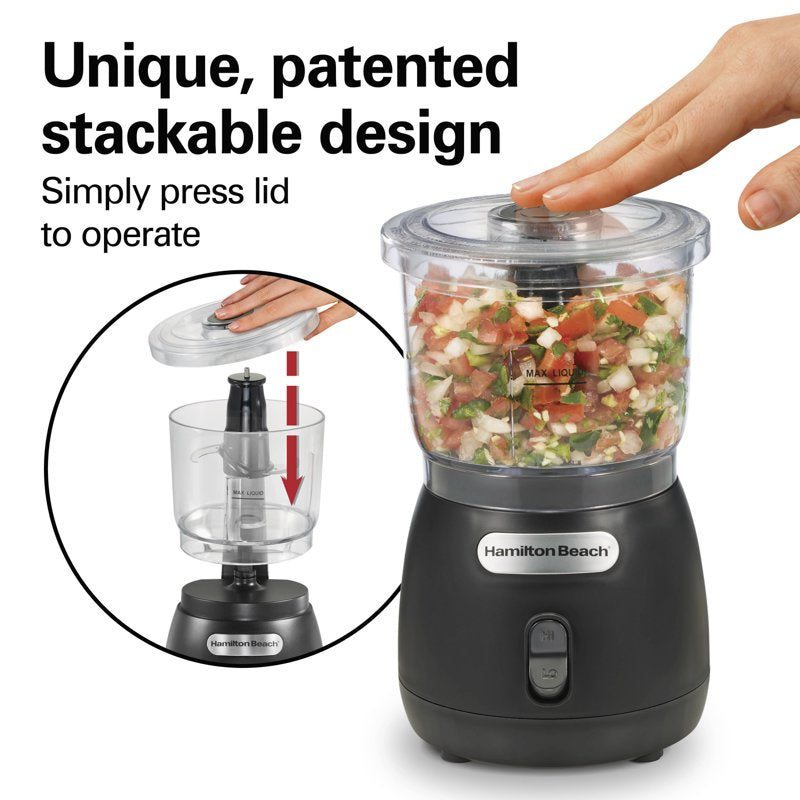 3-Cup Stack & Press Food Chopper and Mini Processor - Black