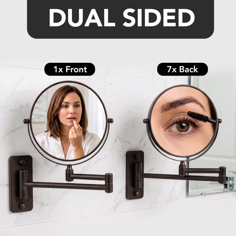Wall Mounted Makeup Mirror - 7" Double Sided Magnification, Antique Bronze