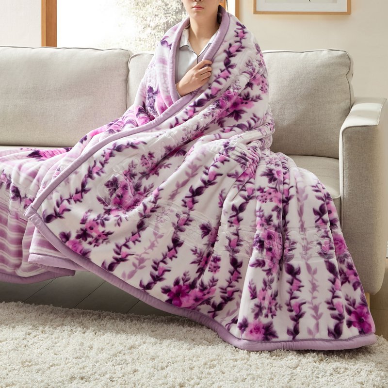 King Size Korean Mink Blanket - Lavender, 87x94 Inches, Heavy 2-Ply Winter Bed Cover - Reversible Raschel Throw