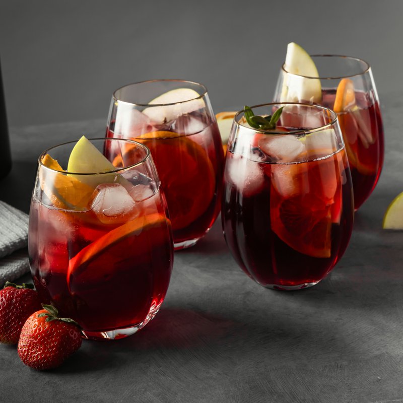 Scalloped Stemless Wine Glass Set with Gold Trim - 4 Pieces