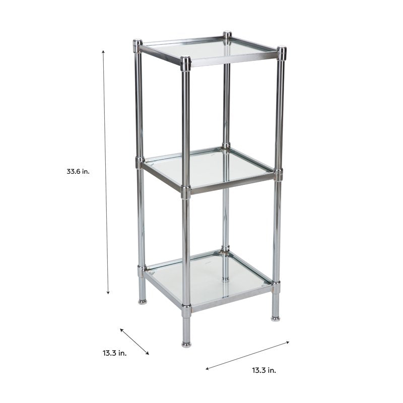 Over-the-Toilet Bathroom Storage Shelf - 3 Tier Freestanding Steel & Glass Tower - Chrome Finish