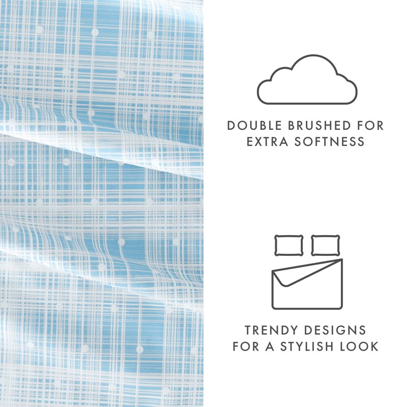 Queen Aqua Polka Dot Microfiber Bed Sheets Set - Patterned, Wrinkle-Resistant