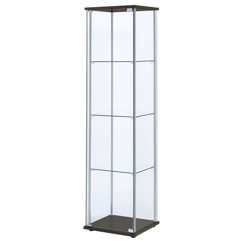 3-Shelf Clear Glass Curio Cabinet in Cappuccino