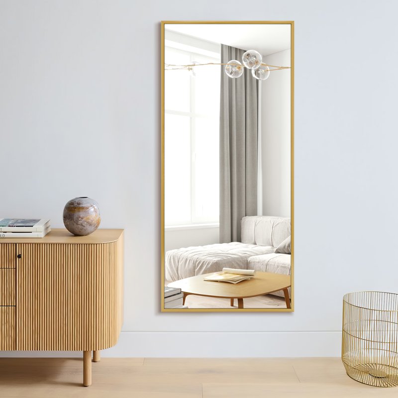 47x22 Inch Gold Wall Mirror - Large Aluminum Alloy Wall-Mounted Bathroom & Bedroom Mirror - No Stand