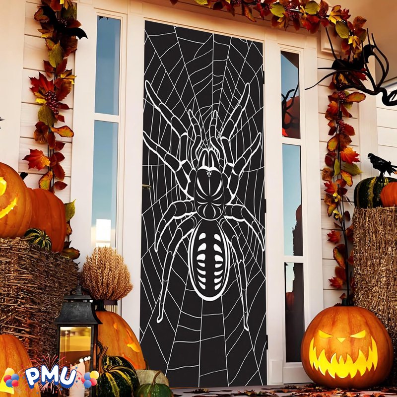 PMU Spider Glow In The Dark Halloween Door Cover - 30x60 Inches, Halloween Decor, Pack of 1
