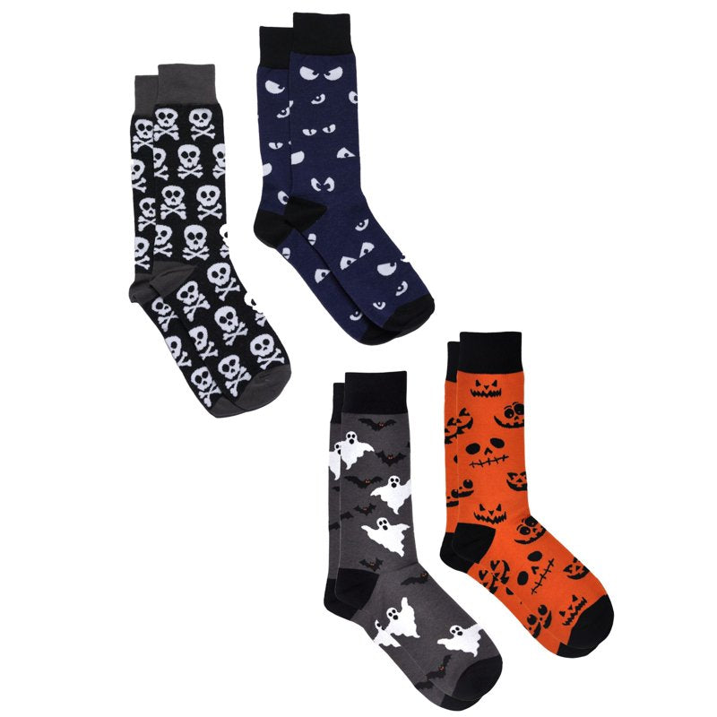 Men's Halloween Socks Set 4 Pairs Spooky Glow-in-the-Dark & Themed Designs