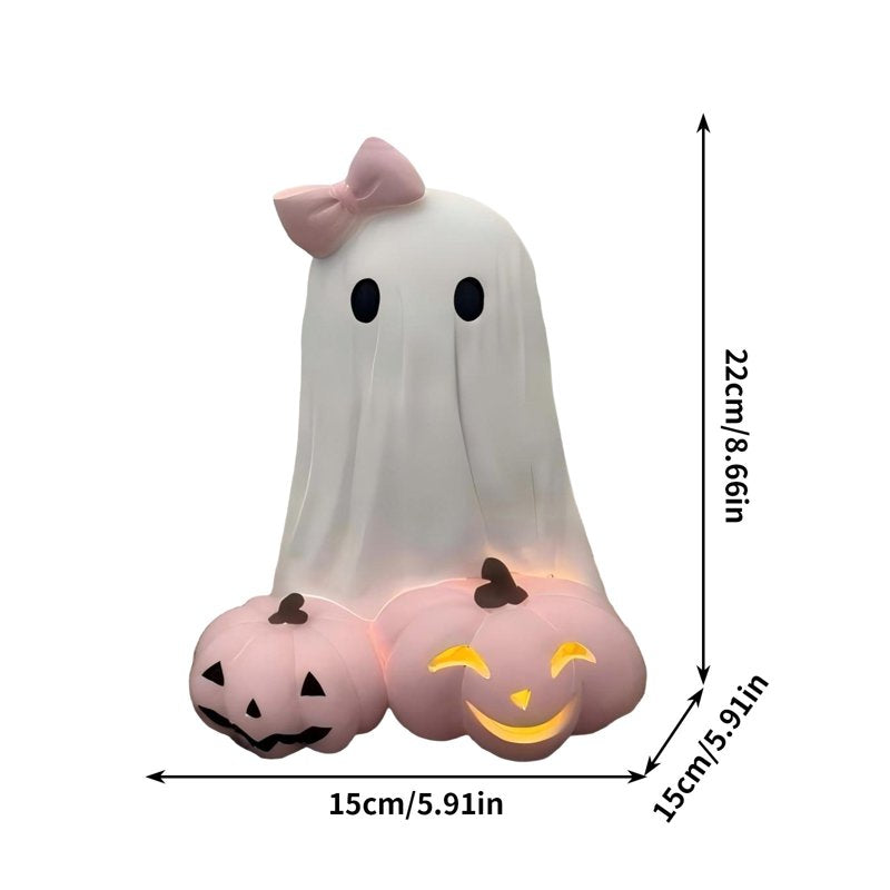 Girls Ghost Night Light Resin Halloween Figurine - White & Pink #361
