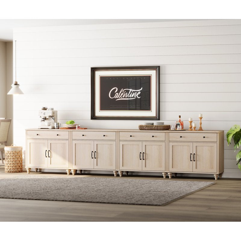 Light Beige Buffet Cabinet - Modern Farmhouse Storage, 8 Doors & 4 Drawers, 134 Inch - Beige, 4 Pack
