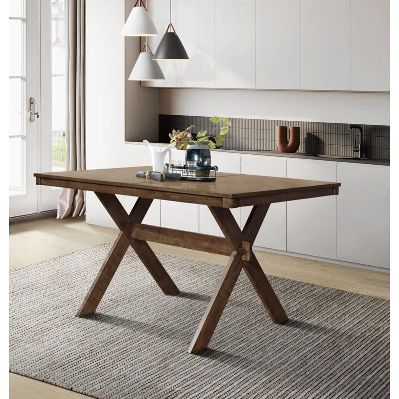 Rectangular Brown Dining Table with Split-Top Design - X-Shaped Base