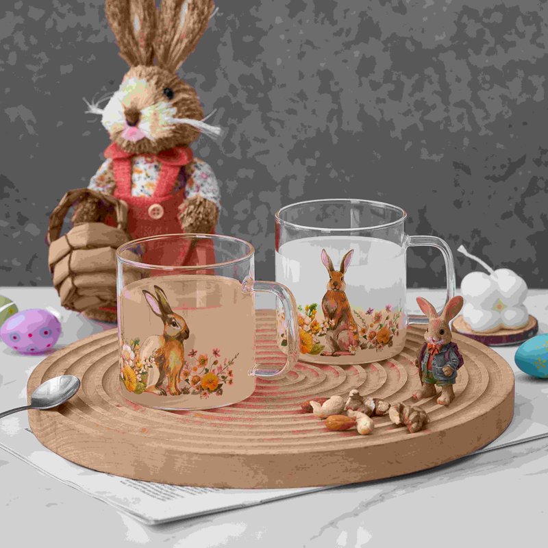 Bunny Daisy Glass Mug Set - 10 oz, 4 Pack for Hot & Cold Drinks
