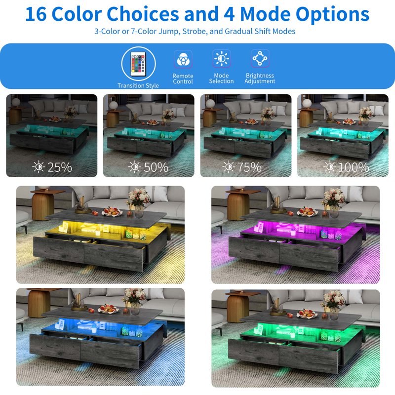 LED Coffee Table with Storage - Modern Design for Living Room