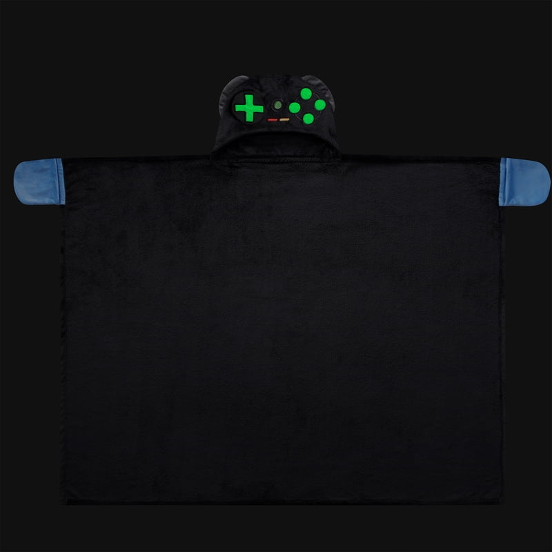 Kids Hooded Throw Blanket - Black Gamer Glow in the Dark, 40 x 50 in — Cozy & Wearable