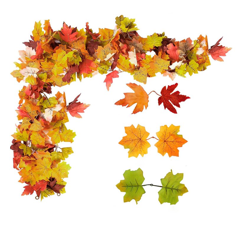 Autumn Maple Leaf Garland - Fall Decor for Fireplace, Staircase & Doorway - Orange P
