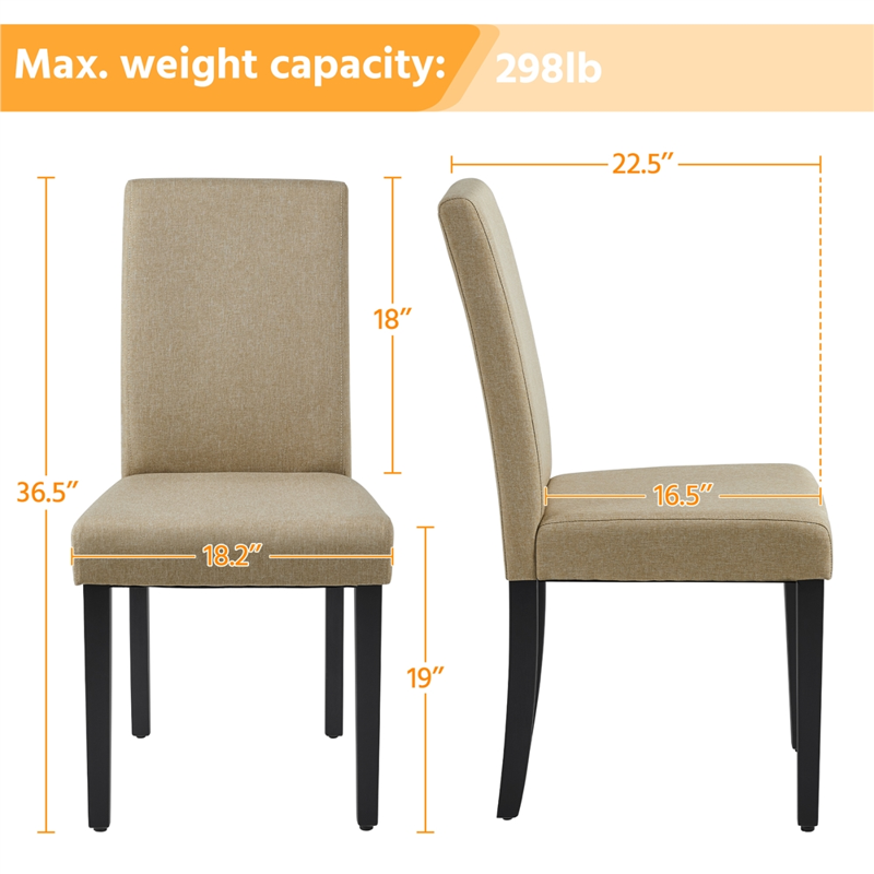 Fabric Upholstered Dining Chairs Set of 4 - Khaki