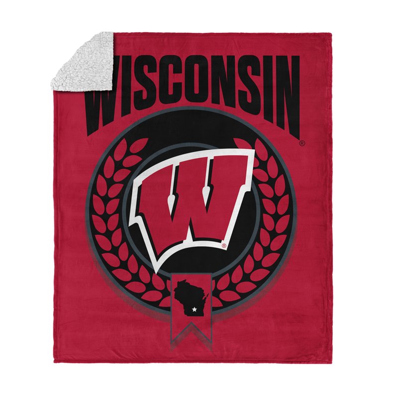 University of Wisconsin Badgers NCAA Sherpa Throw Blanket 50x60 Inches