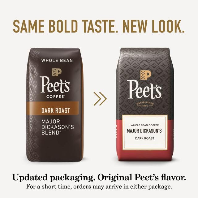 Peet's Coffee Dark Roast Whole Bean Coffee - 100% Arabica Major Dickason's Blend, 10.5 Oz Bag
