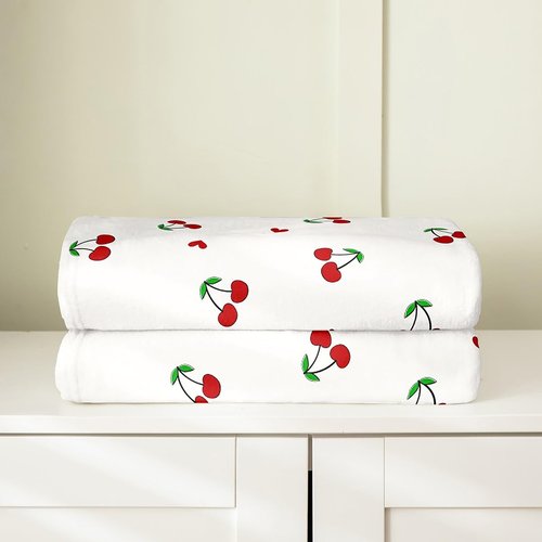 Feelyou Kids Red Cherry All Season Bed Blanket Throw 50"x60" Cherry Pattern Plush Throw Blanket Cute Fruit Flannel Fleece Blanket Kawaii Cartoon Fruit Room Decor Fashion