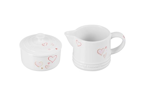 Le Creuset Mon Coeur Collection Stoneware Signature Cream And Sugar Set, White with Hearts