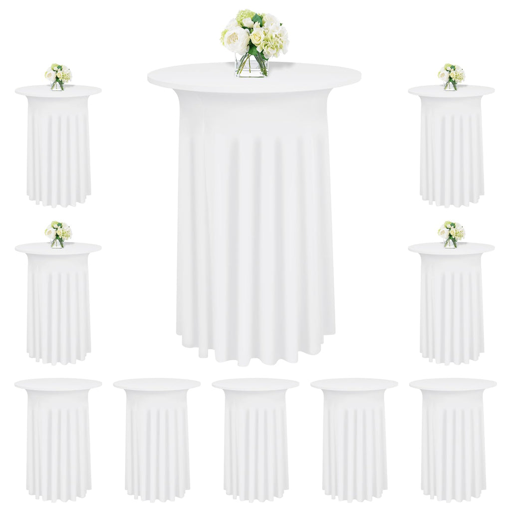 YJYQHYX 6 Packs Round Cocktail Table Skirt 24"x 43" Spandex Stretch Cocktail Table Cloths with Wavy Skirt, Spandex Fitted High Top Table Covers for Wedding Party Birthday Banquet Table (White)