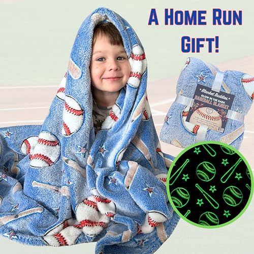 Blanket Buddies Baseball Throw Blanket: Glow in The Dark, Cozy, Soft, Warm Fleece Blanket for Boys and Girls, 50" x 60" (Navy)