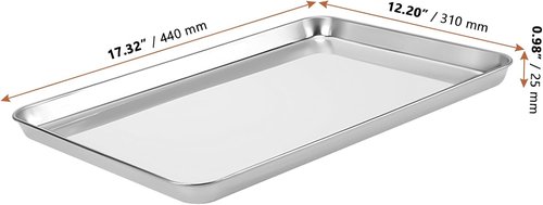 LEXININ Stainless Steel Baking Sheets - 4-Piece Cookie Pan Set, 17 x 12 x 1 Inch, Silver Finish