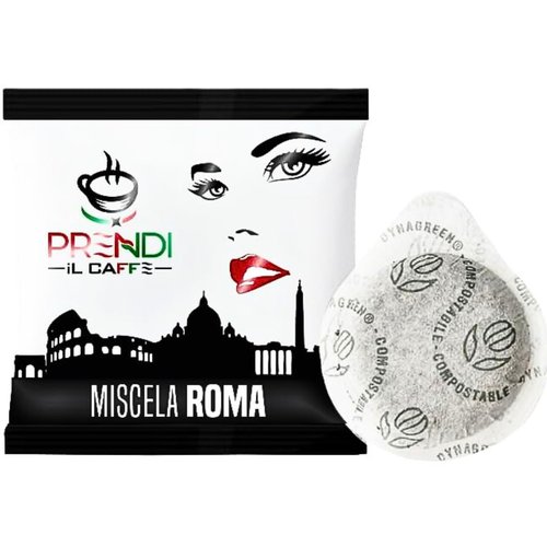 PRENDI Miscela Roma Single Served Espresso Coffee Pods, Powerful Character & Intense Aroma - Roasted & Freshly Packaged in Italy - (100 pods/box)
