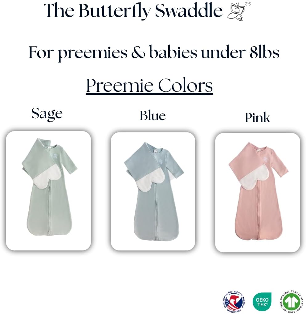 Butterfly | Organic Newborn Baby Sleep Sack & Wrap Blanket - Calming Sage Transitional Accessory (4-7 lbs)
