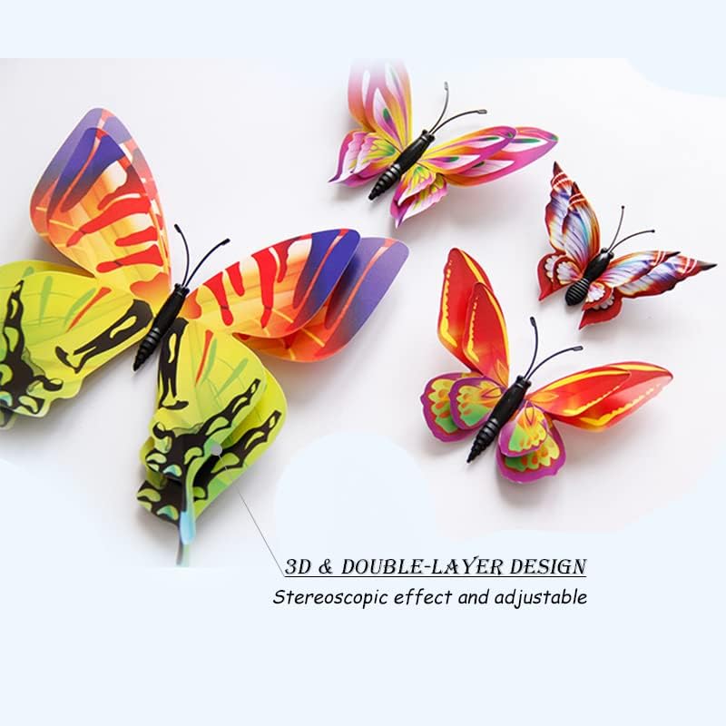 OPSEAM 3D Butterfly Wall Decor - 24 PCS Colorful Stickers with Magnets for Party Decorations