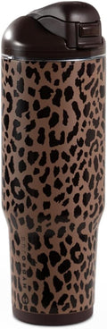 HydroJug 32oz Stainless Steel Water Bottle - Straw & Chug Lid, Vented Cap, Non-Slip Base | Brown Leopard