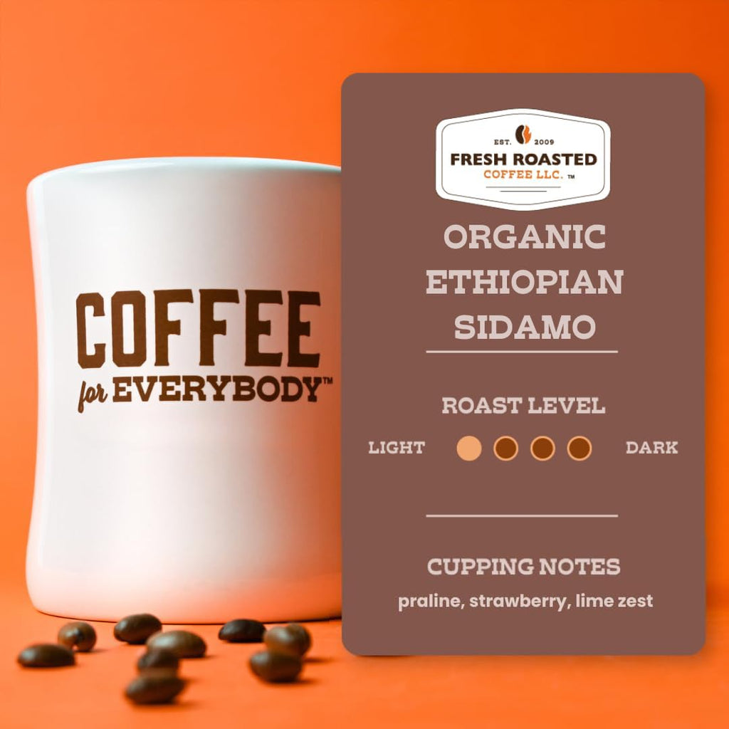 Fresh Roasted Coffee, Organic Ethiopian Natural Whole Bean Coffee, Light Roast, USDA Organic, 100% Single Origin, Kosher, 5 lb (80 oz)